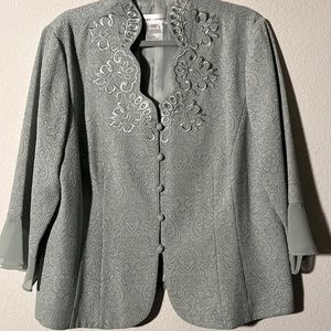 Sage green embroidered skirt suit size 16